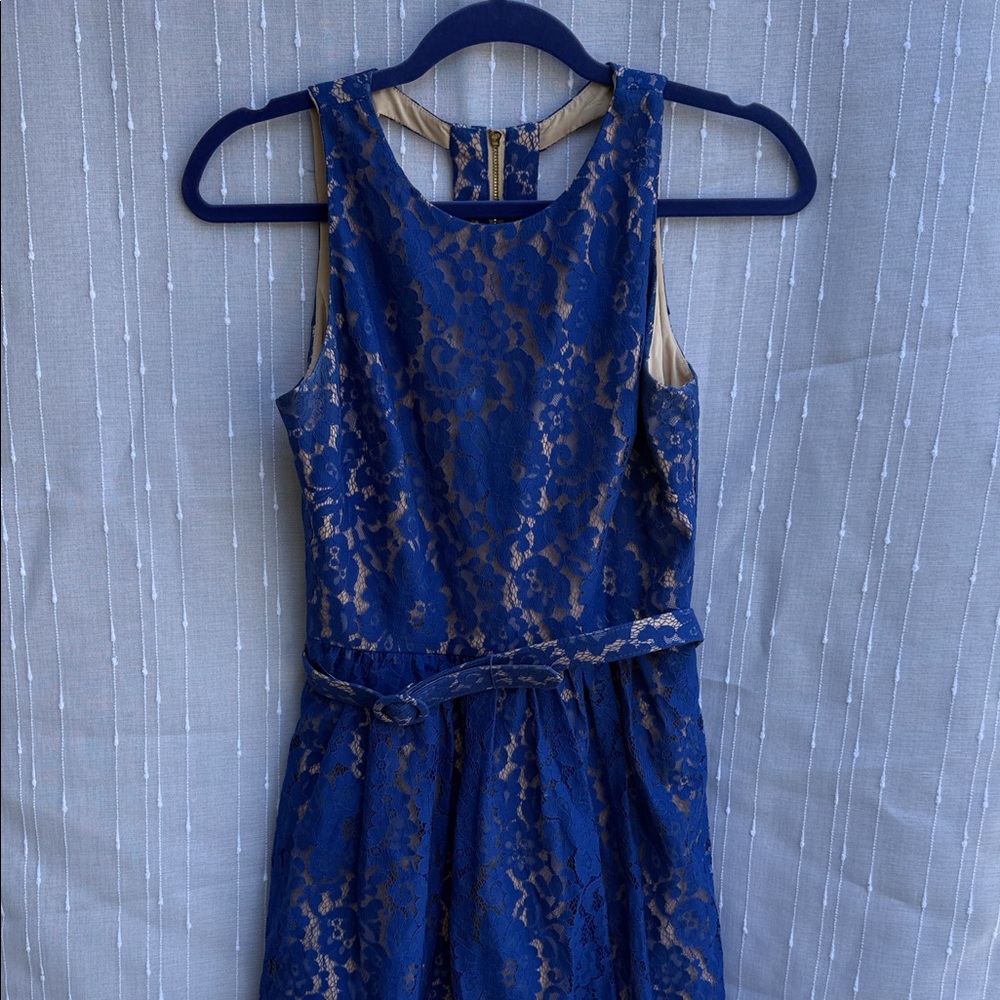 Eliza J Navy Blue Lace Midi Dress with Cream Lining